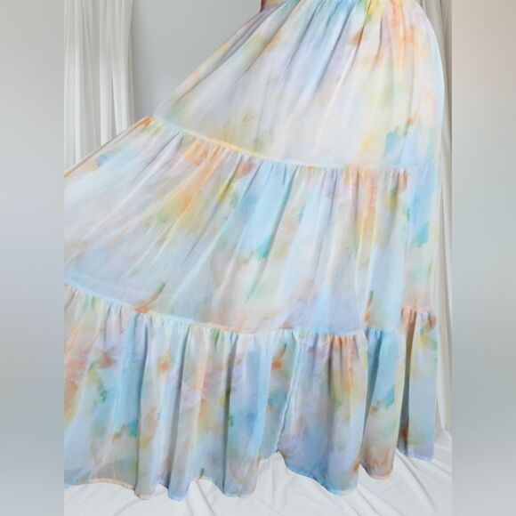 Halter Neck Ruffle Maxi Dress With Adjustable Neck Tie Size Small - Picture 4 of 16
